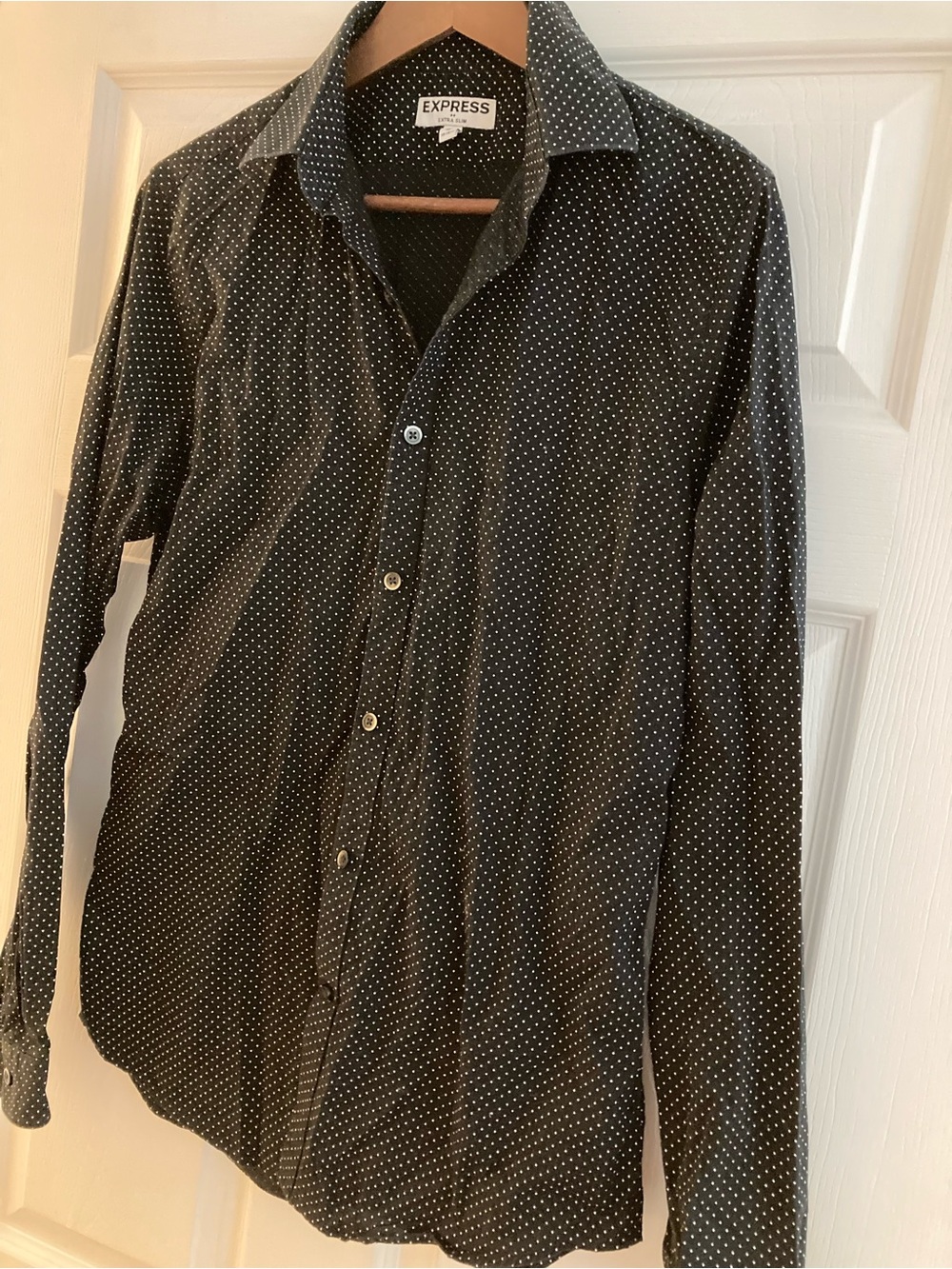 Express Men's Extra Slim Black Polka Dot Dress Shirt medium 15-15 1/2